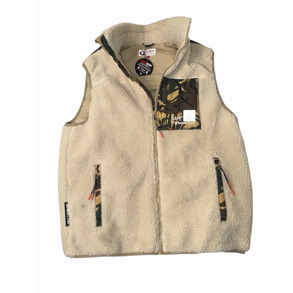 AAPE by A Bathing Ape Sherpa Fleece Vest Camo Trim Full Zip Men's Small - Picture 2 of 12